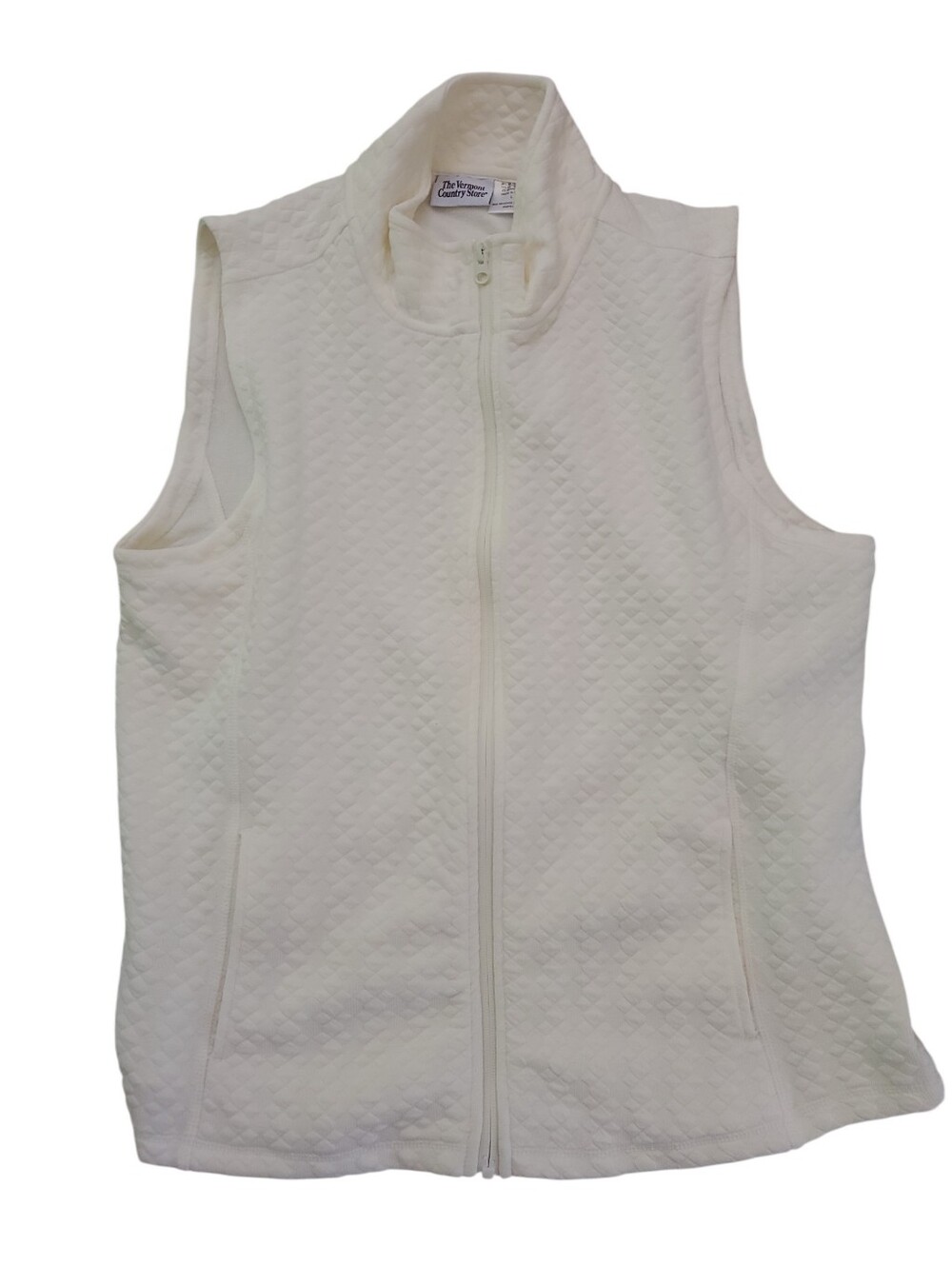 The Vermont Country Store Cream Fabric Vest Stretch Full Zip  Size Large
